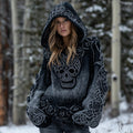 Women's Vintage Viking Tribal Celtic Skull Gradient Hooded Sweater elevenforest