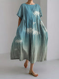 Spider Lilies Gradient Japanese Art Linen Blend Maxi Dress