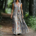 Women's Ethnic Tattoo Art Print Cotton Sleeveless Dress elevenforest