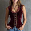 Comstylish Lace V-neck Black Top Summer Women's Velvet Sleeveless Tank Top