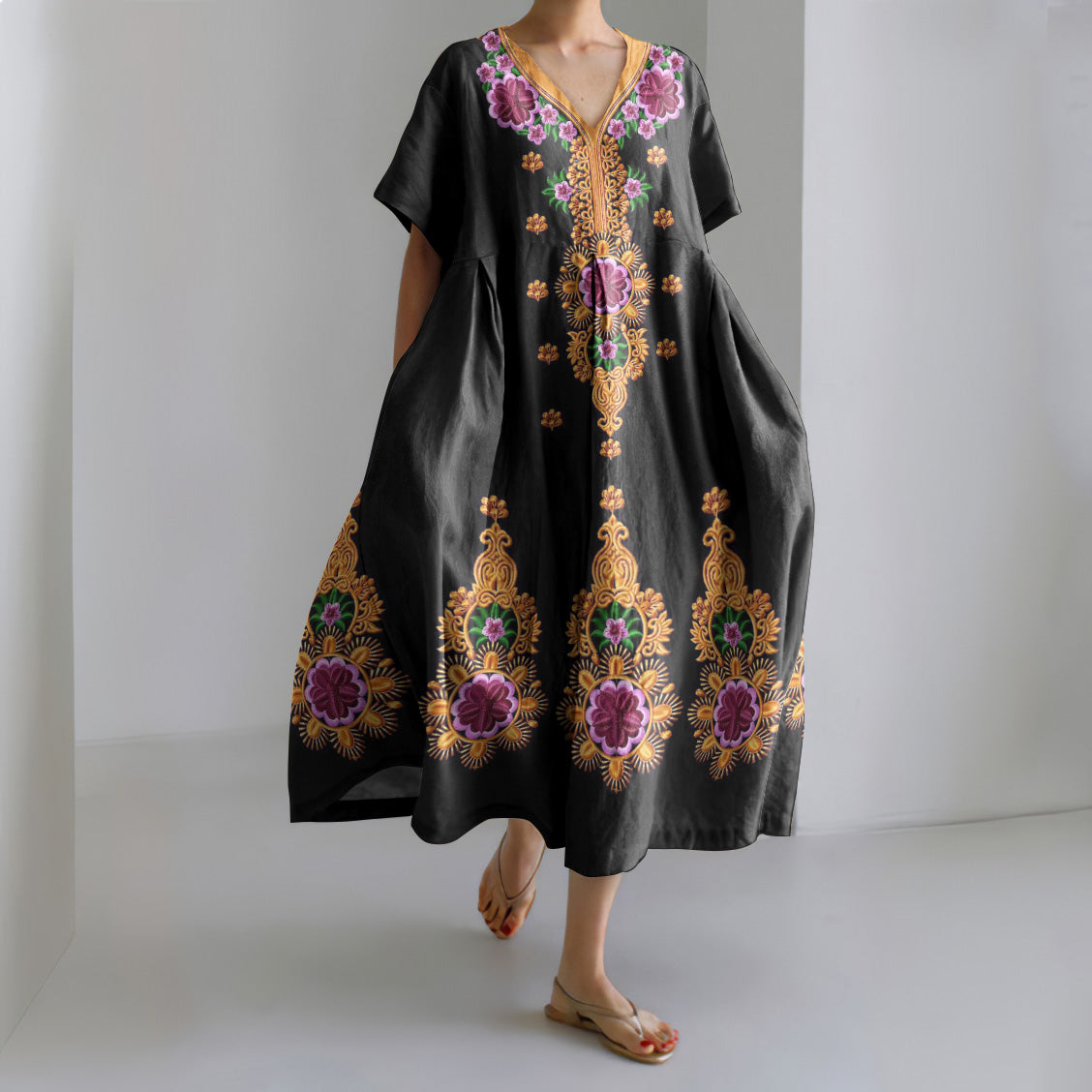 Women'S Ethnic Pattern Short-Sleeved Dress elevenforest