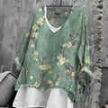 Comstylish Women's Japanese Floral Art Linen Blend Casaul T-shirt