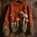 Comstylish Vintage Forest Mushroom Fall Floral Embroidered Cozy Knit Sweater
