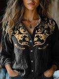 Western Style Glitter Floral Pattern Printed Women's Casual Long Sleev