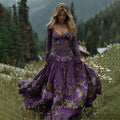 Women's Vintage Flowers Embroidery Art V-neck Maxi Dress elevenforest