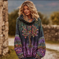 Women's Vintage Viking Tree Of Life Tie-dye Hooded Top elevenforest