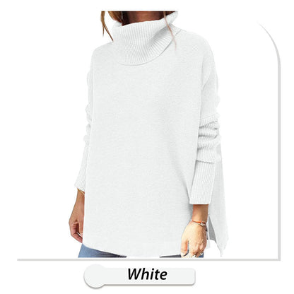Maria Elena® | Plain turtleneck sweater with side slit hem