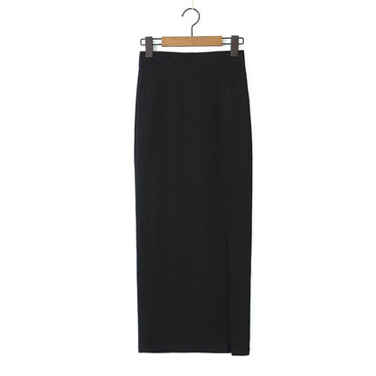 Spring Long Sleeve Collared Single Breasted Knitted Cardigan Slit Sheath Skirt Set