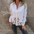Vintage Floral Lace Stripe Art Linen Blend Long-sleeved Shirt elevenforest