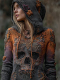 Halloween Skull Floral Celtic Gradient Knit Hooded Sweater elevenforest