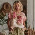 Women's Vintage Rose Floral Gradient Art Linen Comfy T-shirt