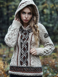 Viking Valknut Embroidered Retro Jacquard Cozy Hooded Sweater elevenforest