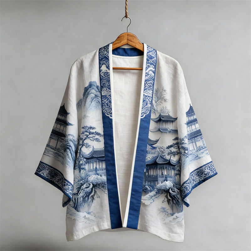 Japanese Ancient Landscape Art Linen Kimono elevenforest