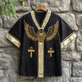 Egyptian Scarab Embroidered Men's Linen Shirt elevenforest