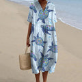Comstylish Women's Resort Collection Watercolor Turtle Pattern Pattern Casual Flowy Midi Dress