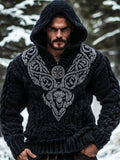 Men's Viking Vegvisir Wolf Celtic Chunky Hooded Sweater elevenforest