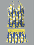 Women's Summer Fish Print Casual Suspender Shirred Swimsuit Set