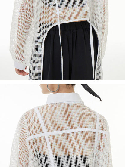 Stylish Long Sleeves Loose Mesh See-through Sun Protection Blouses&shirts Tops