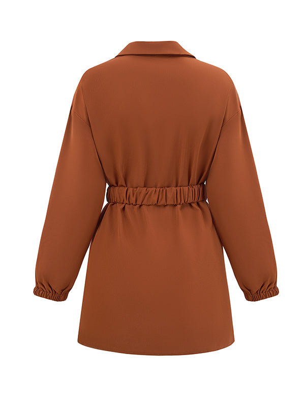 Loose Belted Color Lapel Blouses&shirts Tops Shirts Tops