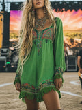 Women'S V-Neck Printed Mid-Length Sleeve Dress 