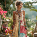 Women's Vintage Floral Applique Sling Maxi Dress elevenforest