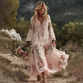 Women's Bohemian Floral Lace V-neck Maxi Dress elevenforest