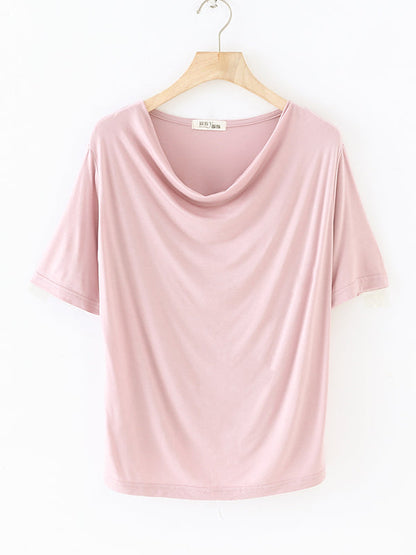 Short Sleeves Pleated Color Heaps Collar T-shirts Tops
