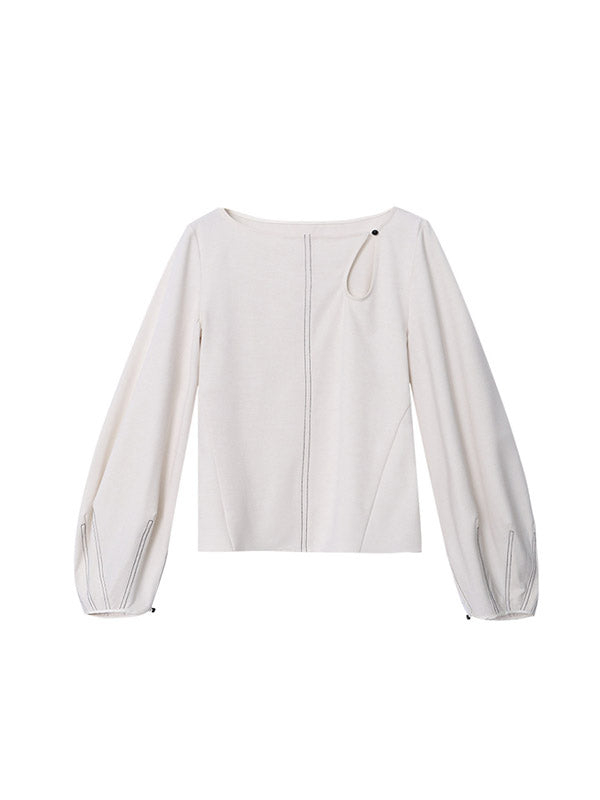 Long Sleeves Loose Asymmetric Belly-hollow Color Round-neck Blouses&shirts Tops