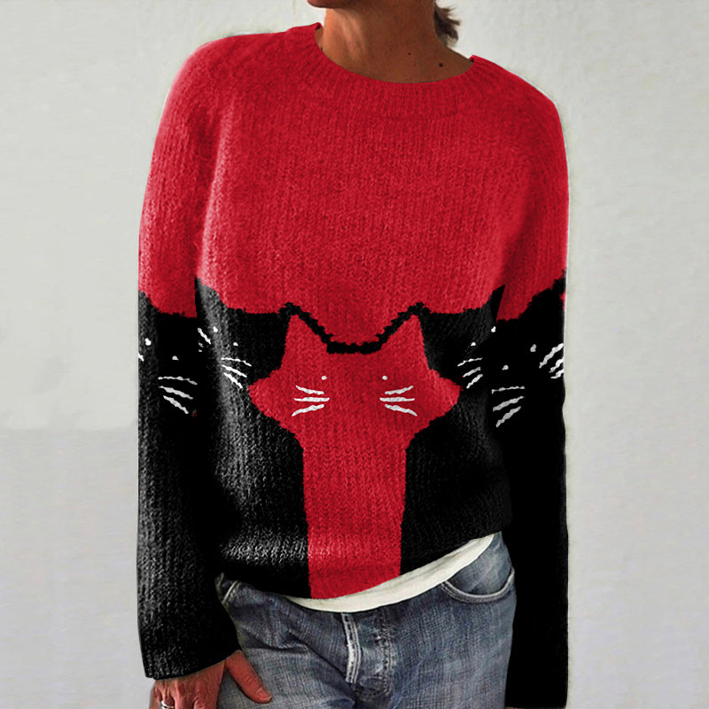 Abstract Creative Contrast Cat Painting Art Print Knitted Pullover Sweater elevenforest