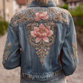 Bohemian Lotus Sequin Embroidered Women's Denim Jacket elevenforest