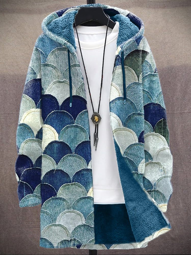Vintage Denim Patchwork Art Cozy Hooded Cardigan elevenforest