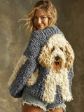 Comstylish Vintage Fluffy Cute Dogs Felt Cozy Knit Sweater