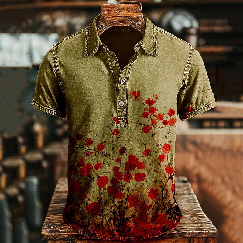 Men's Vintage Japanese Floral Art Polo Shirt elevenforest