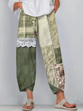 Boho Floral Pattern Lace Patchwork Linen Blend Pants elevenforest