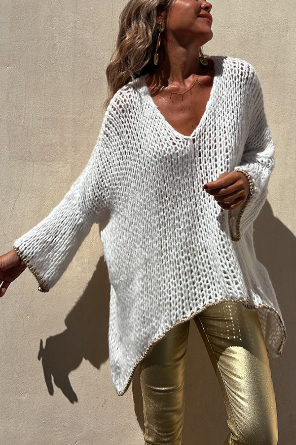 Mirella® | Striped knitted sweater with wide edges