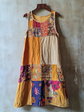 Vintage Boho Patchwork Linen Tank Dress elevenforest