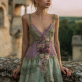 Vintage Roses Embroidered Patchwork Linen Mini Dress elevenforest