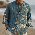 Men's Vintage Floral Embroidered Art Comfy Linen Shirt elevenforest