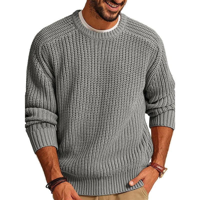 Men's Solid Color Long-sleeved Crew Neck Casual Sweater elevenforest