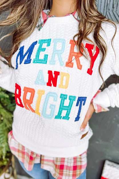 Bright White Cable Knit Pullover Sweatshirt
