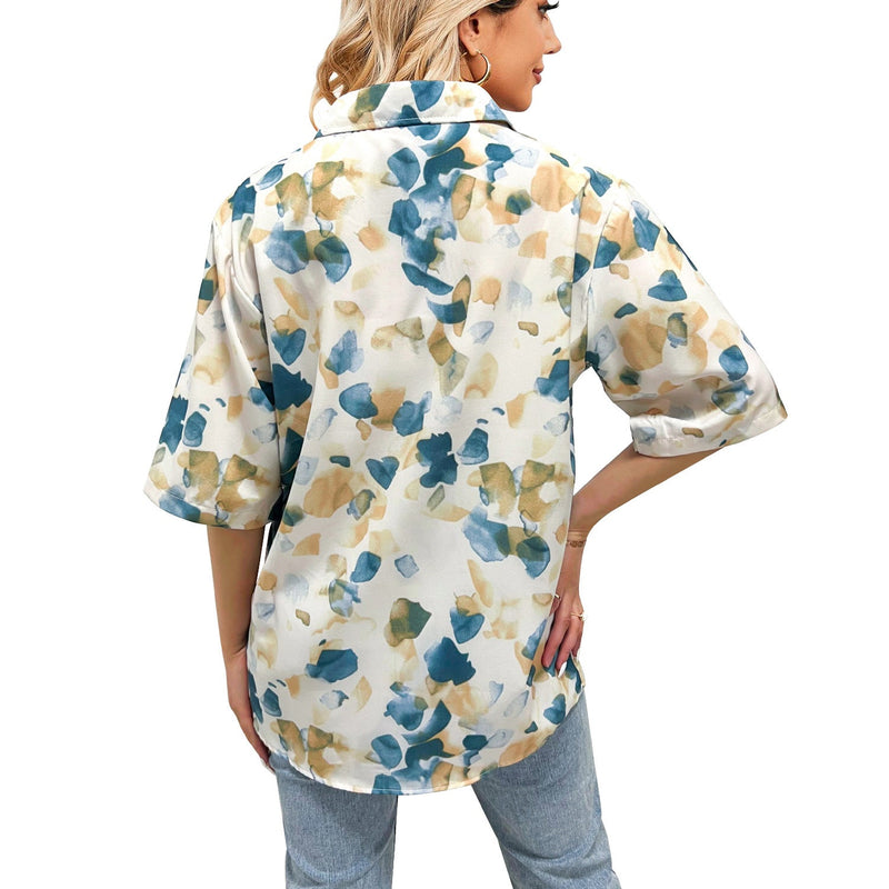 ’s Summer Printed Single Breasted Short Sleeve Top – Print Blouse