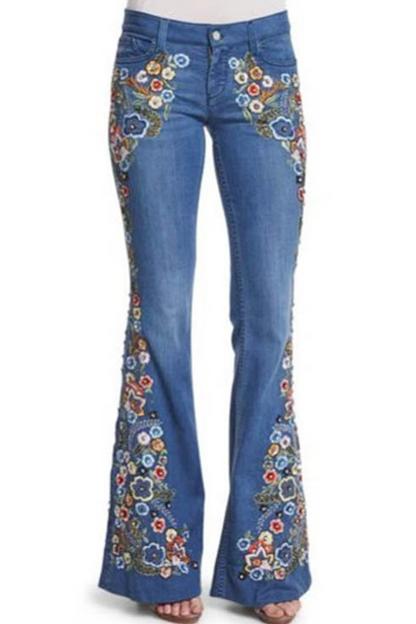 Print Patchwork Boot Cut Denim Jeans