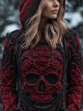 Vintage Spooky Skull Gradient Chunky Hooded Sweater elevenforest