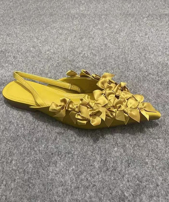 French Yellow Bow Pointed Toe Flat Sandals Kj061