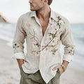 Men's Vintage Peach Blossom Art Print Long Sleeve Shirt elevenforest