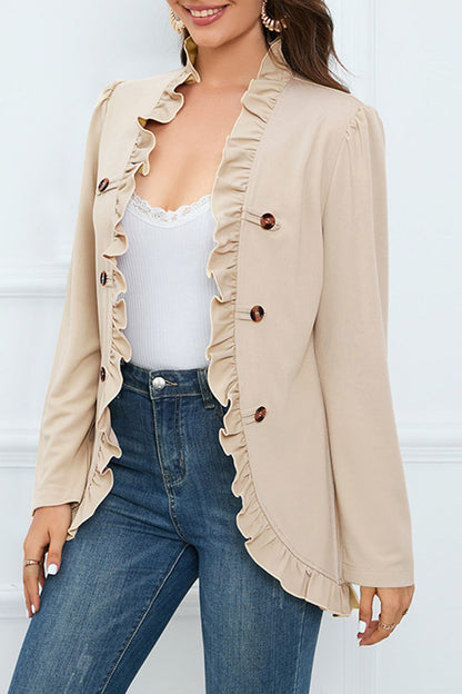 Buckle Flounce Lotus Leaf Collar Outerwear