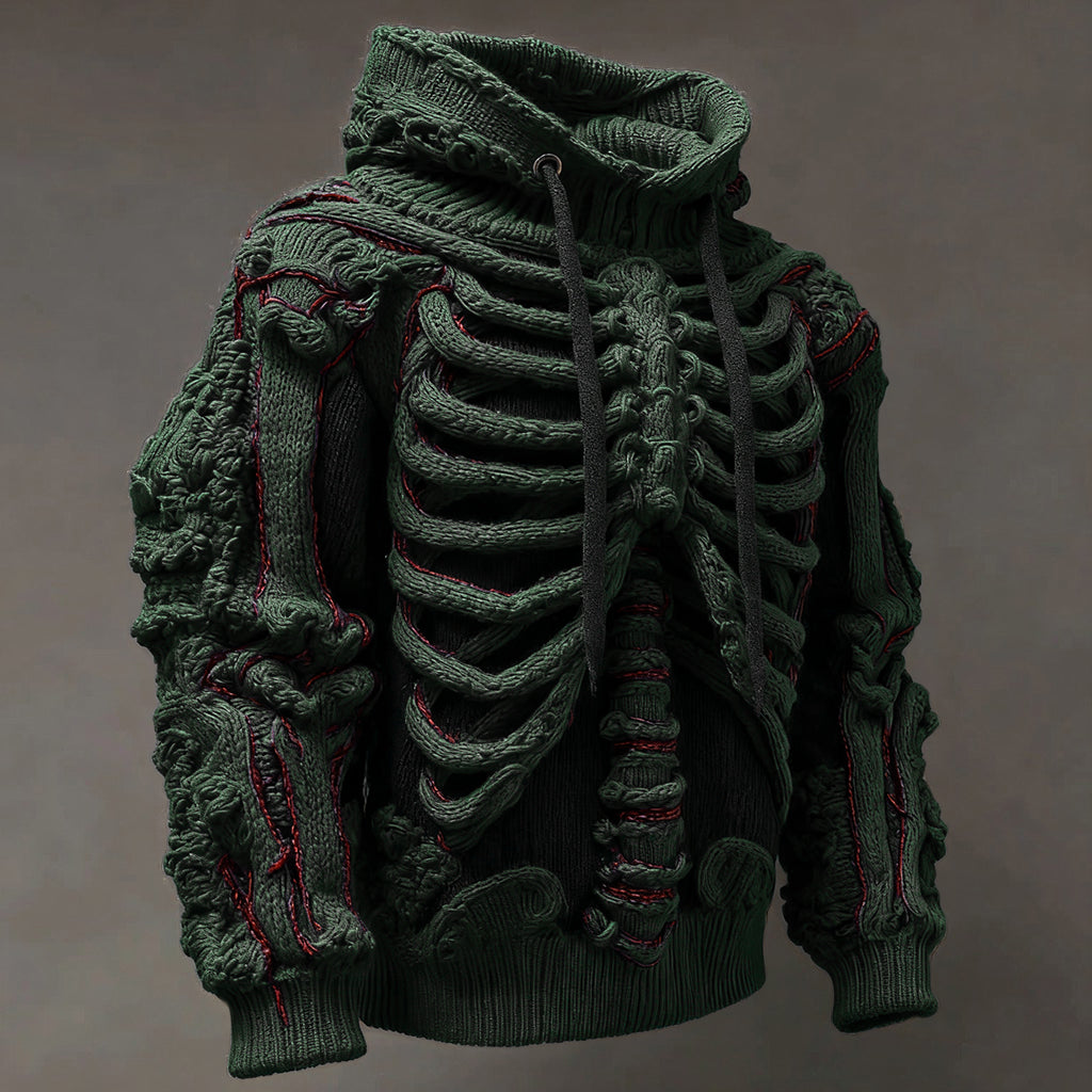 Vintage Halloween Anatomy Art Knit Hooded Sweater artswardrobe