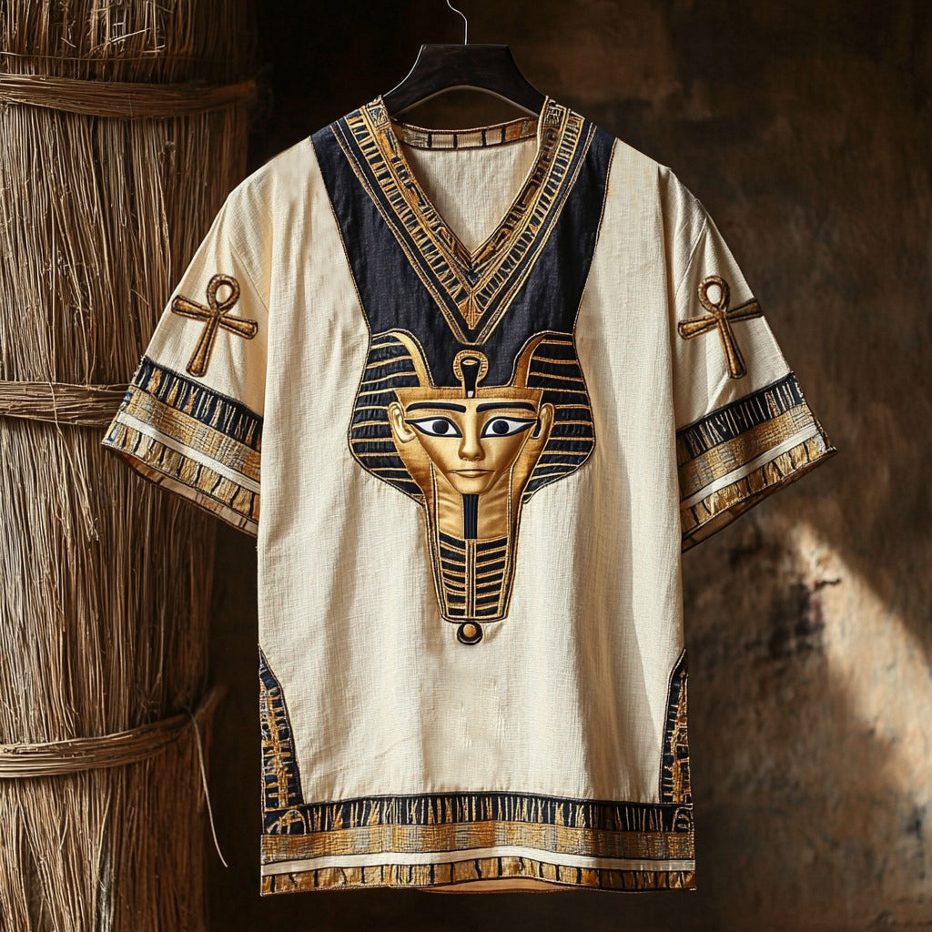 Ancient Egyptian Masks And Ankh Art Linen Shirt elevenforest