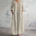 Comstylish Vintage Floral Embroidered Art Women's Linen Dress
