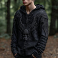 Men's Rock Wings Skull And Cross Knitted Cozy Hooded Sweater elevenforest